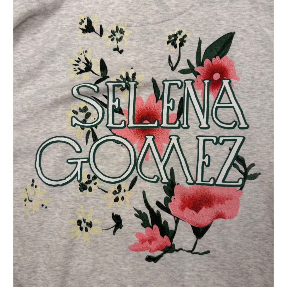 Selena Gomez Hoodie Floral Graphic XXL‎ (L?) Gray Zip Up Sweatshirt Rare Merch